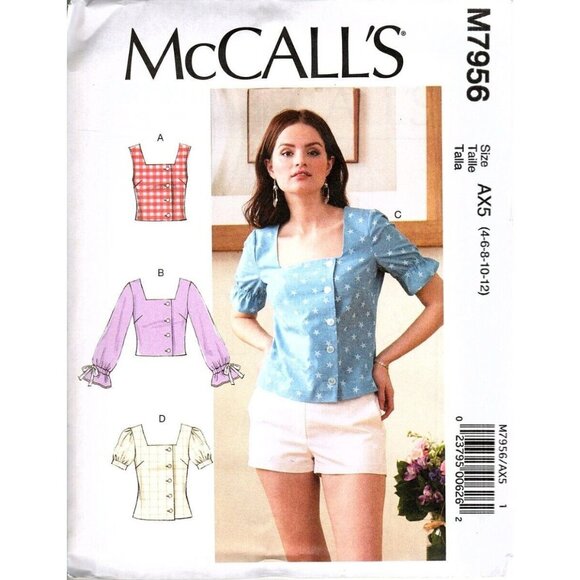 McCall's M7956 Misses 4 to 12 Button Up Top Uncut Sewing Pattern - Picture 1 of 2